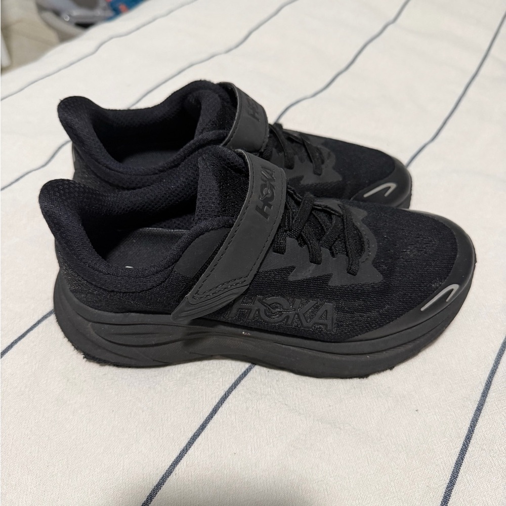 Hoka Kids All-Black Hook-and-Loop Athletic Sneakers